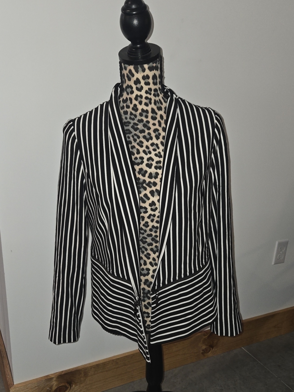 Chico's Black and White Vertical Stripe Blazer